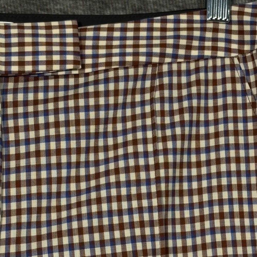 Rosie Assoulin Scrunchy Trouser Plaid Wool Maroon Pants Size 6 - Picture 4 of 16